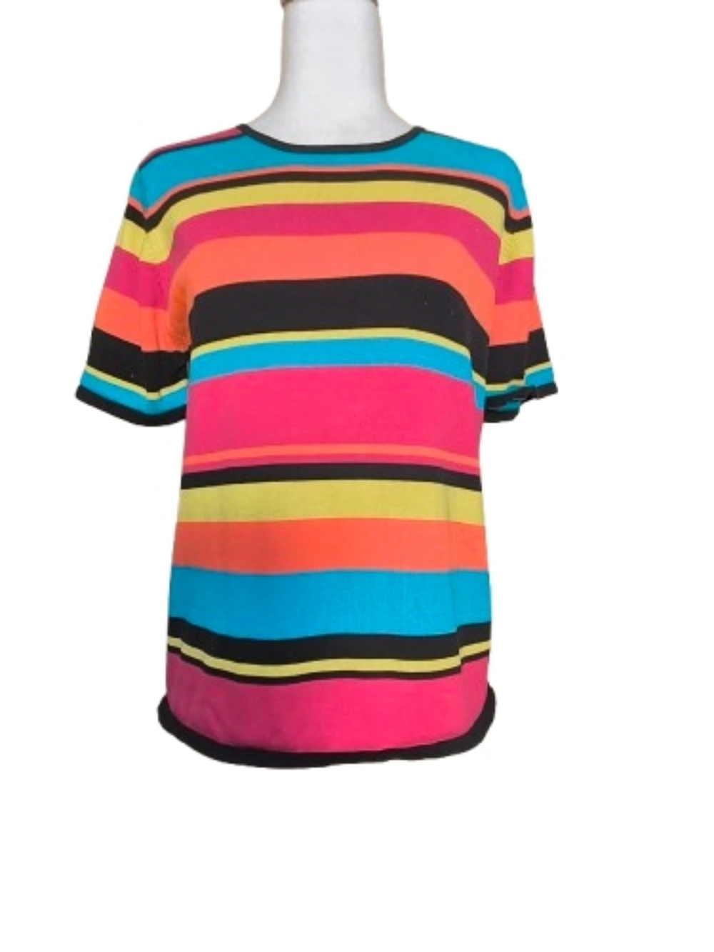 Sag Harbor Colorful Striped Top Womens PM Bright Multicolor Short Sleeve